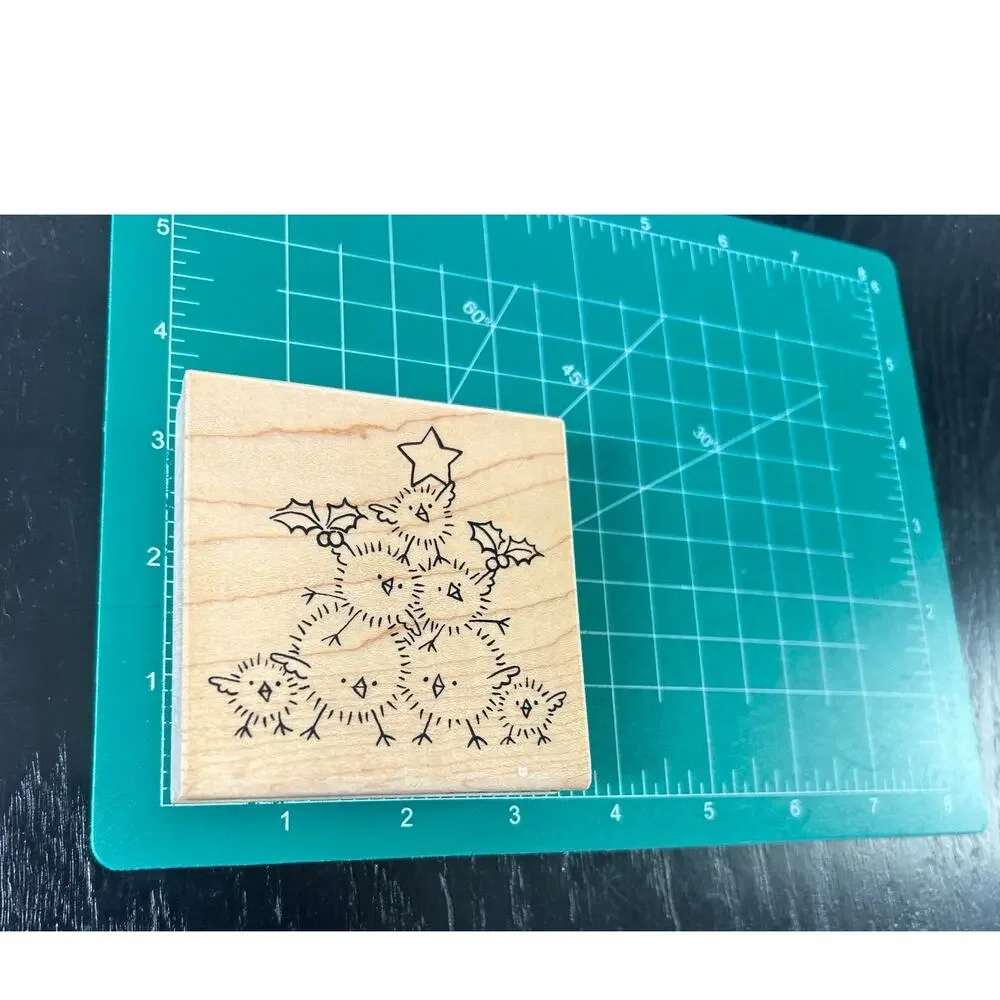 Vtg Wooden Rubber Stamps- Chicks Tree- wise chick- Set of Two- 3x3